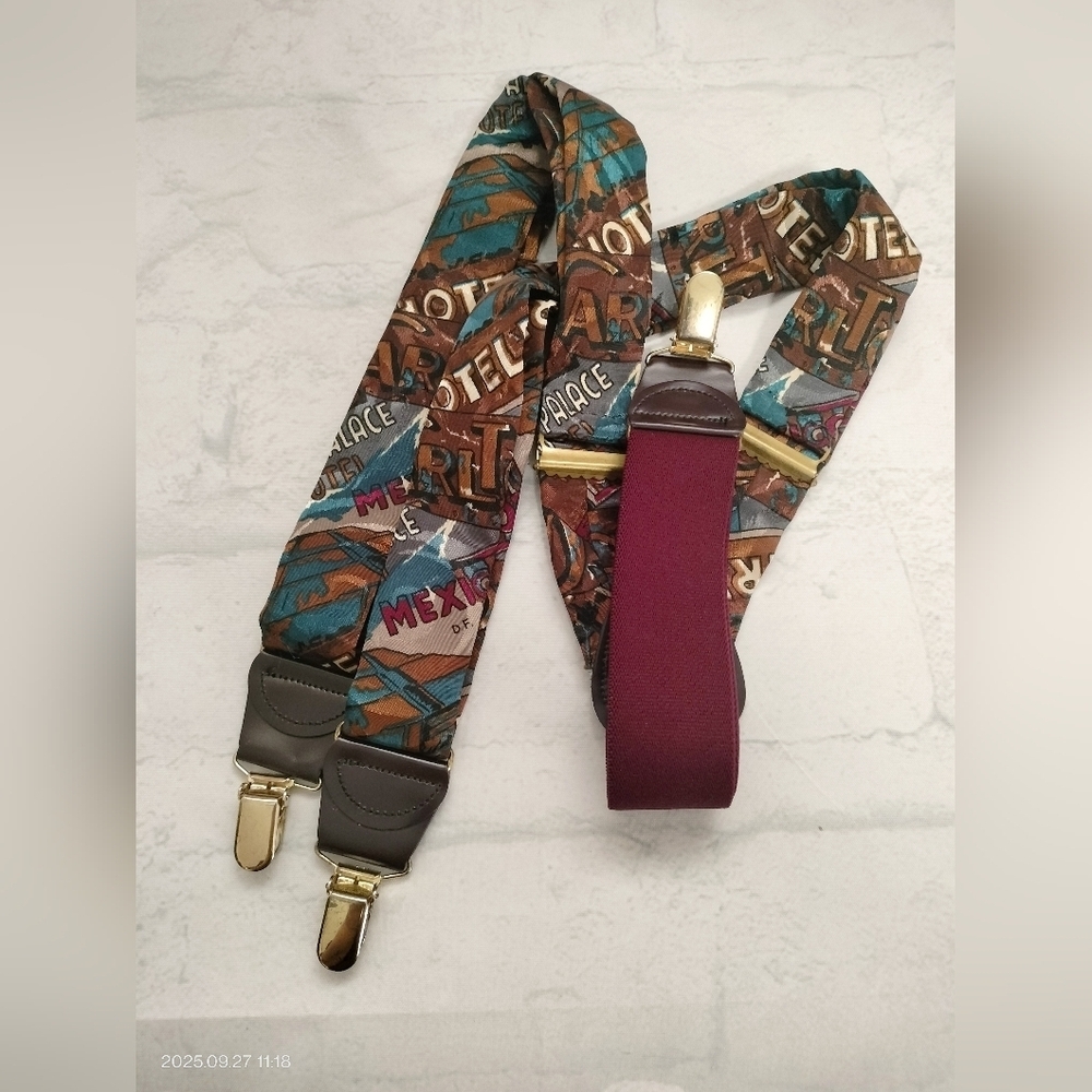 Unbranded Men's Graphic Suspenders Adjustable Satin Travel Gold Clips Multicolor